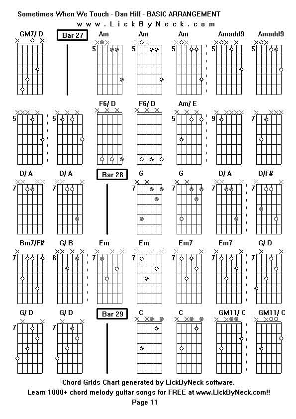 Chord Grids Chart of chord melody fingerstyle guitar song-Sometimes When We Touch - Dan Hill - BASIC ARRANGEMENT,generated by LickByNeck software.